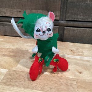 Annalee 75th Anniversary White Christmas Mouse W/Mittens 2010 Felt Plush 6.5"
